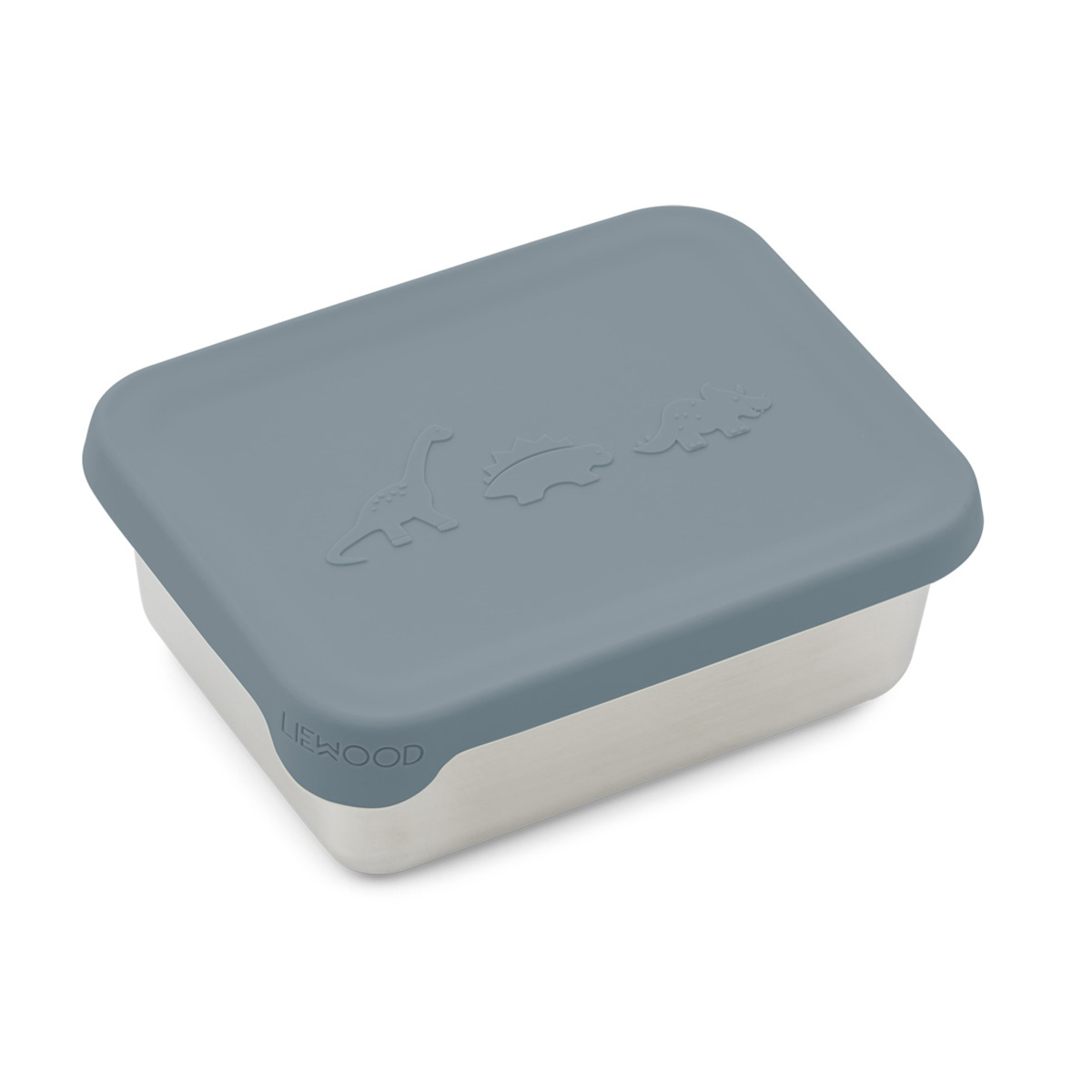 Liewood Ako Snackbox „Dino whale blue“, Edelstahl mit Silikon-Deckel