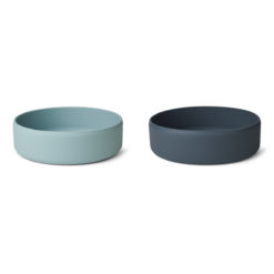 Liewood Damina Silikon Kinderschüssel „Sea blue / whale blue mix“, 2er-Pack