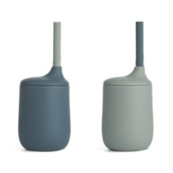 Liewood Ellis Trinkbecher „Whale blue / Dove blue mix“ aus Silikon, 2er-Set
