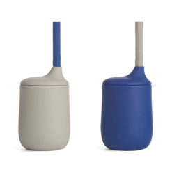Liewood Ellis Trinkbecher „Nebelgrau / Surf blue mix“ aus Silikon, 2er-Set