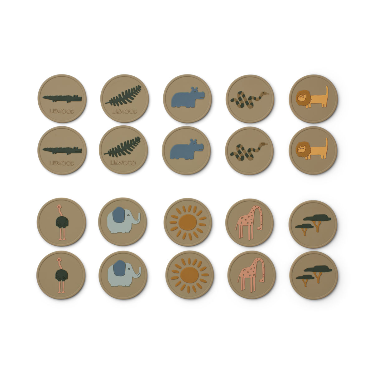 DELISTED Liewood Memory-Spiel Easton „Safari / oat multi mix“, Silikon, 20-teilig