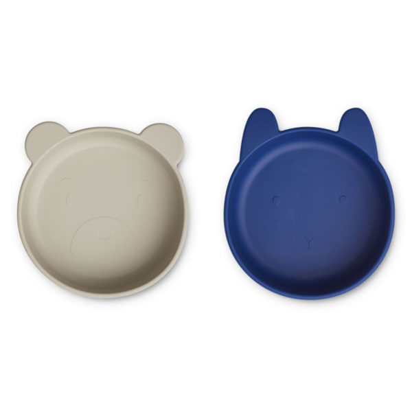 Liewood Vanessa Snackschale „Nebelgrau / Surf blue mix“, Silikon, 2er-Set, ø15cm