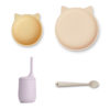Liewood Cathy Babygeschirr-Set „Cat / jojoba multi mix“, 5-teilig, Silikon