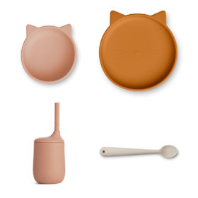 Liewood Cathy Babygeschirr-Set „Cat / Pale tuscany multi mix“, 5-teilig, Silikon