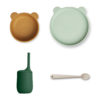 Liewood Cathy Babygeschirr-Set „Mr Bear / Dusty mint multi mix“, 5-teilig, Silikon
