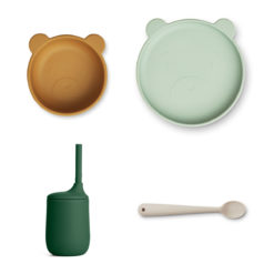 Liewood Cathy Babygeschirr-Set „Mr Bear / Dusty mint multi mix“, 5-teilig, Silikon