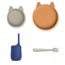 Liewood Cathy Babygeschirr-Set „Rabbit / Mist multi mix“, 5-teilig, Silikon