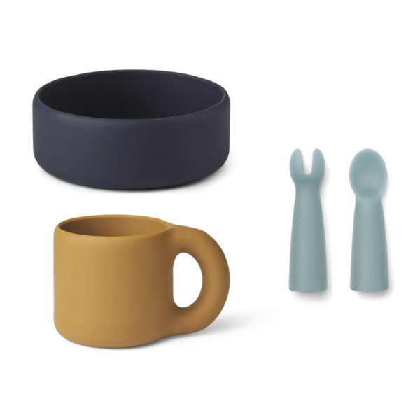 Liewood Lise Babygeschirr-Set „Sea blue multi mix“, 4-teilig, Silikon