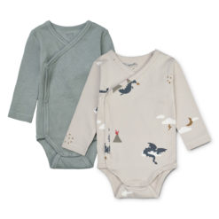 Liewood Baby-Body Hali „Little dragon / Dark sandy mix“, 2er-Set, Gr. 56-74