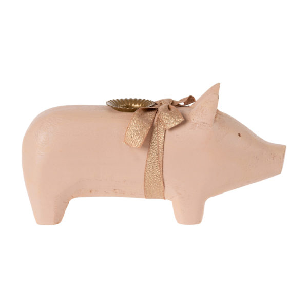 Maileg Holzschwein, rosa Kerzenhalter, medium, 2-flammig, 19cm 14-2801-02
