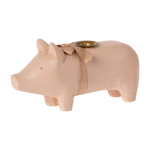 Maileg Holzschwein, rosa Kerzenhalter, medium, 2-flammig, 19cm 14-2801-02_01