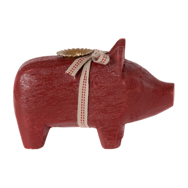 Maileg Holzschwein, roter Kerzenhalter, small, 1-flammig, 10cm 14-2800-00