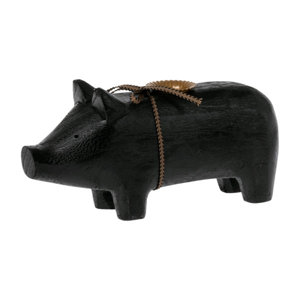 Maileg Holzschwein, schwarzer Kerzenhalter, medium, 2-flammig, 19cm 14-2801-01_01