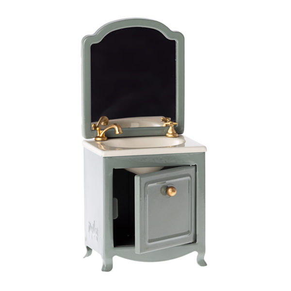 DELISTED Maileg Waschtisch mit Spiegel „dark mint“, Metall, H15cm – Bild 2