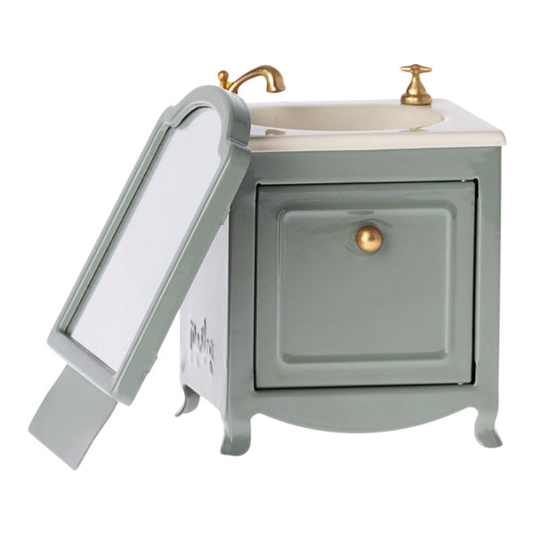 DELISTED Maileg Waschtisch mit Spiegel „dark mint“, Metall, H15cm – Bild 3
