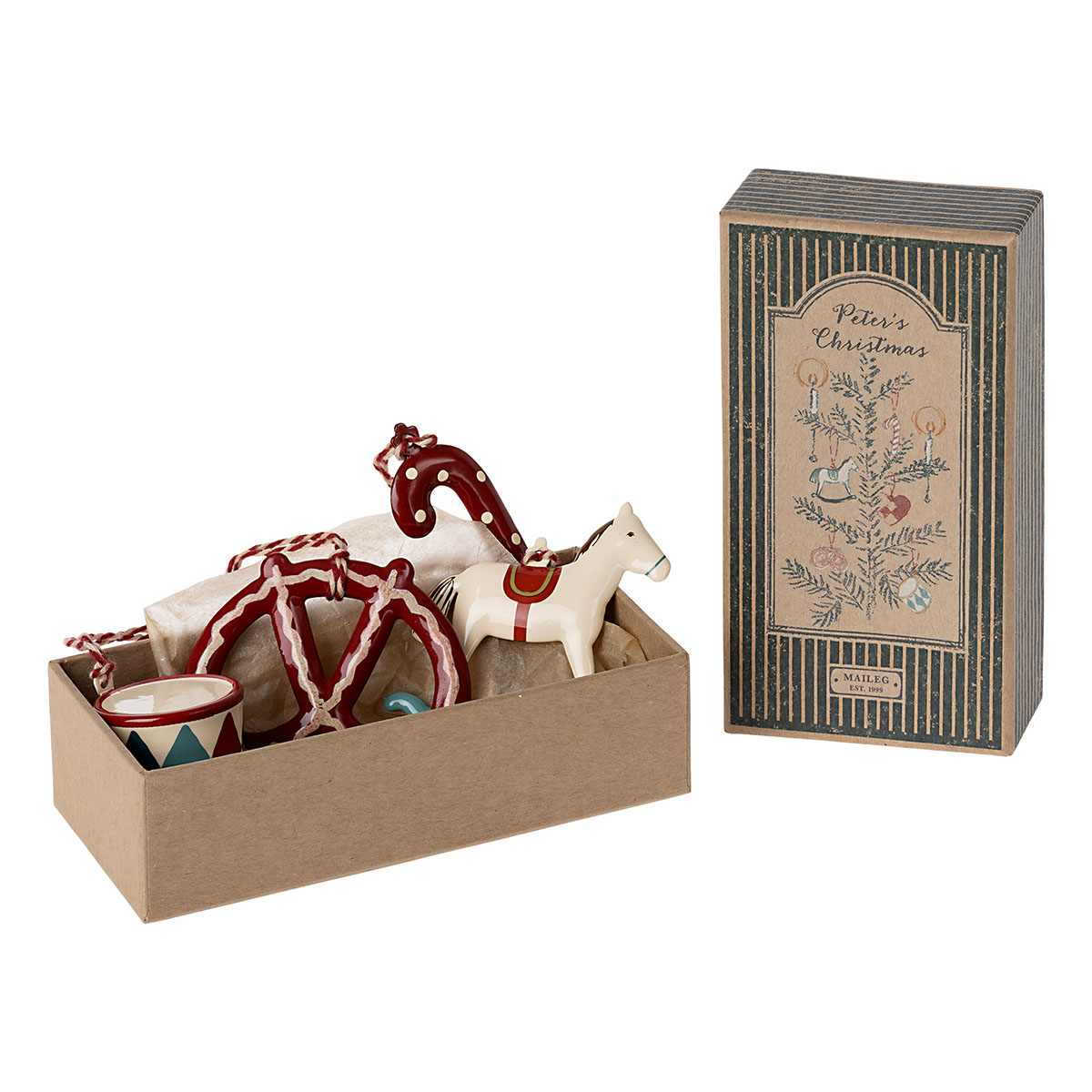 DELISTED Maileg Weihnachtsbaumschmuck-Set „Peter's Christmas“, Metall