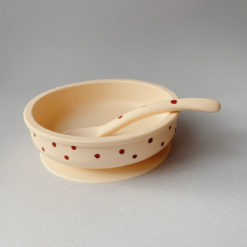Konges Sløjd Silikon-Schüssel-Set „Raspberry / Red Dot“, Saugnapf