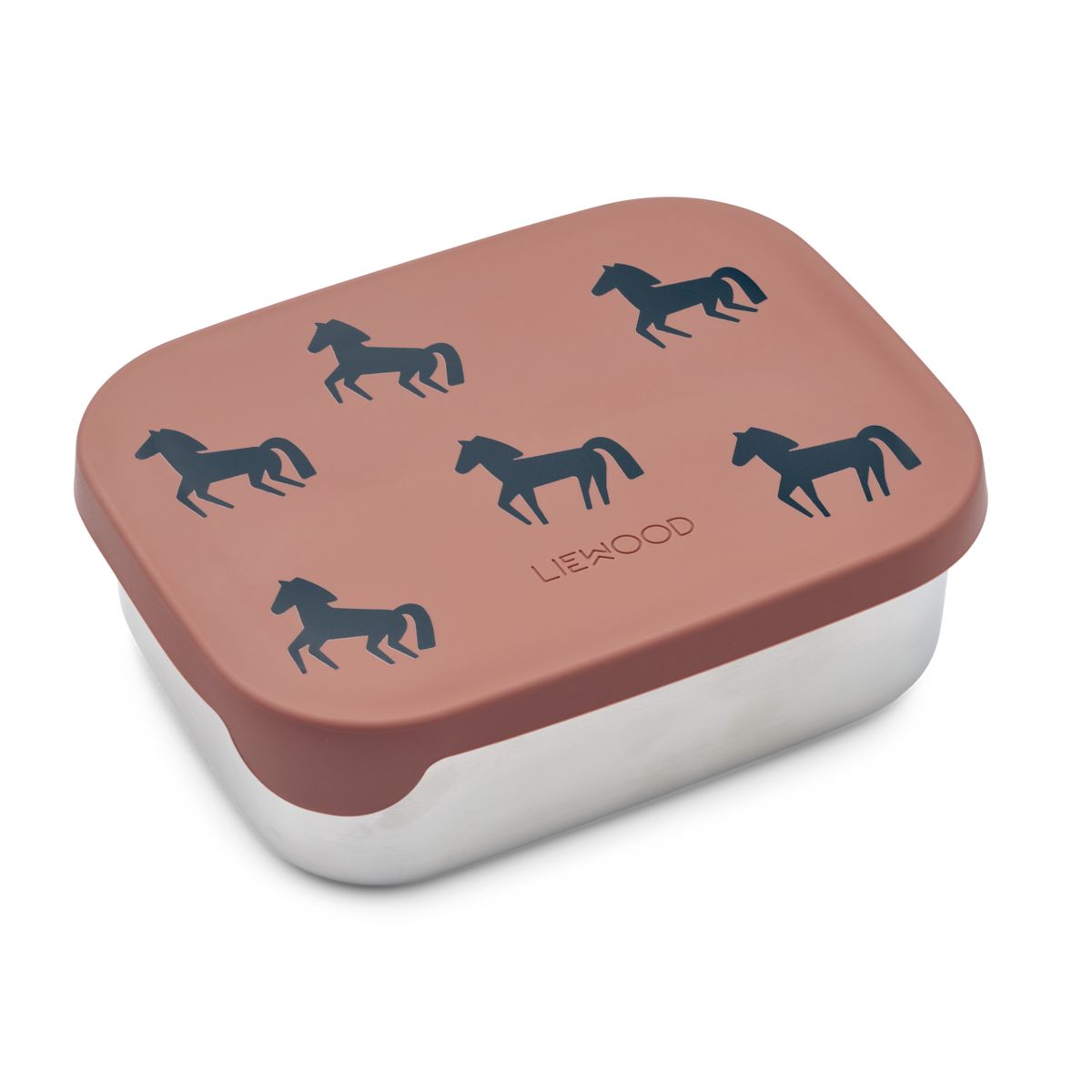 Liewood Arthur Lunchbox „Horses : Dark rosetta“, Edelstahl mit Silikon-Deckel