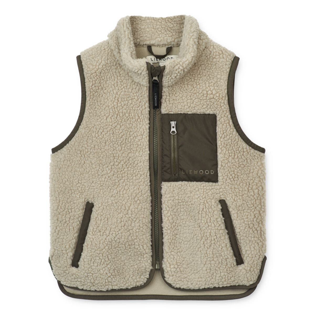 Liewood Vada Sherpa Weste für Kinder „Mist : Army brown“ 01