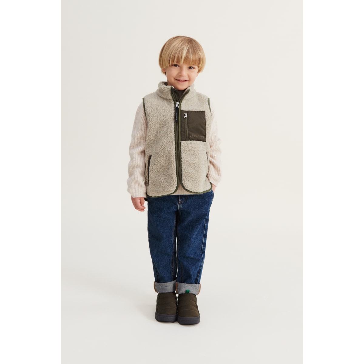 DELISTED Liewood Vada Sherpa Weste für Kinder „Nebelgrau / Army brown“ – Bild 5
