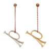 Maileg Weihnachtsbaumschmuck 2er-Set Metallornament Trompete „gold / silber“, mit Box