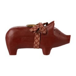 DELISTED Maileg Holzschwein, roter Kerzenhalter, medium, 1-flammig, 18cm