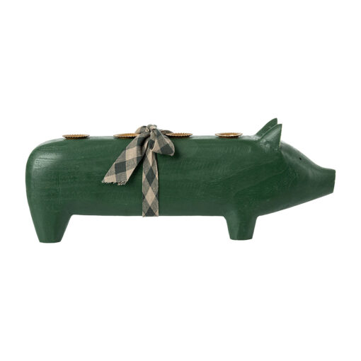DELISTED Maileg Holzschwein, dunkelgrüner Kerzenhalter, large, 4-flammig, 39cm