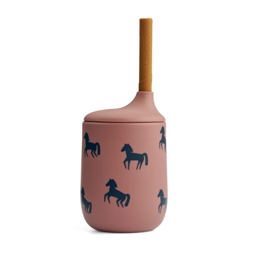 Liewood Ellis Trinkbecher „Horses / Dark rosetta“ aus Silikon