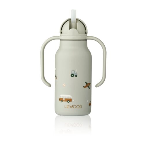 Liewood Edelstahl Trinkflasche Kimmie „Vehicles / Dove blue“ mit Griffen – Bild 5