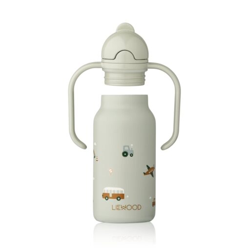 Liewood Edelstahl Trinkflasche Kimmie „Vehicles / Dove blue“ mit Griffen – Bild 4
