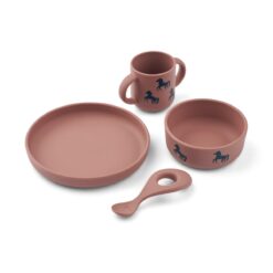 Liewood Vivi Silikon Geschirr-Set „Horses / Dark rosetta“, 4er-Set