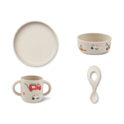 Liewood Vivi Silikon Geschirr-Set „Emergency vehicle / Sandy“, 4er-Set