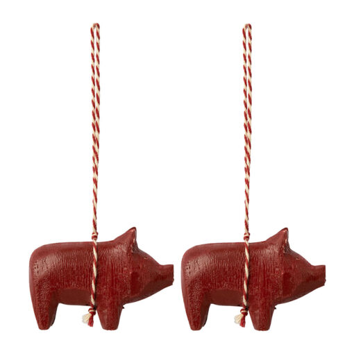 DELISTED Maileg Weihnachtsbaumschmuck 2er-Set Holzschwein „rot“