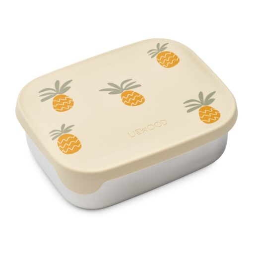 Liewood Arthur Lunchbox „Pineapples / Cloud cream“, Edelstahl mit Silikon-Deckel