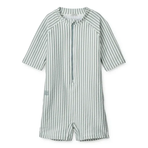 Liewood Max Schwimm-Jumpsuit „Sea blue / white“, Seersucker