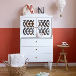 Cam Cam französischer Vitrinenschrank Harlekin „Weiß“, FSC-Mix