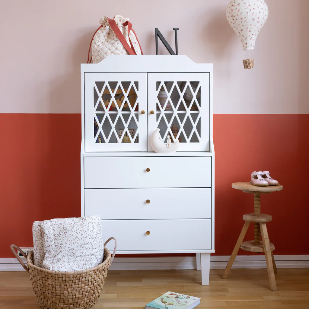 Cam Cam französischer Vitrinenschrank Harlekin „Weiß“, FSC-Mix
