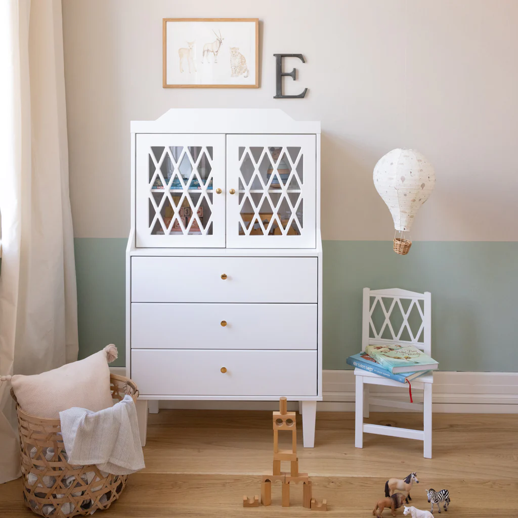 Cam Cam französischer Vitrinenschrank Harlekin „Weiß“, FSC-Mix