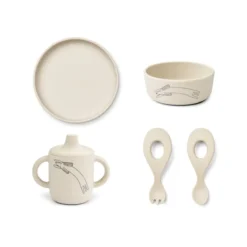 Liewood Baby-Geschirrset Ryle „Dog / Sandy“, Silikon, 5-teiig