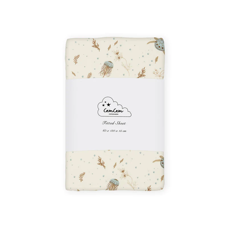 Cam Cam Spannbettlaken „Sea Garden“, 60x120x15cm, GOTS
