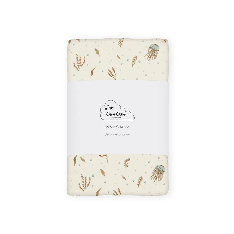 Cam Cam Spannbettlaken „Sea Garden“, 70x140x15cm, GOTS