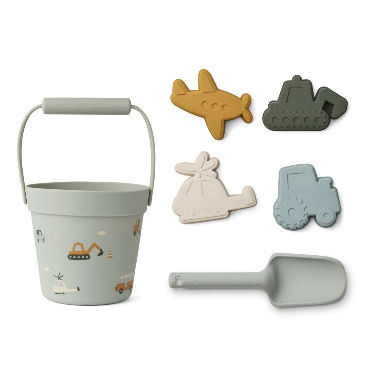Liewood Dante Strand-Set „Vehicles / Dove blue“, Silikon, 6-teilig