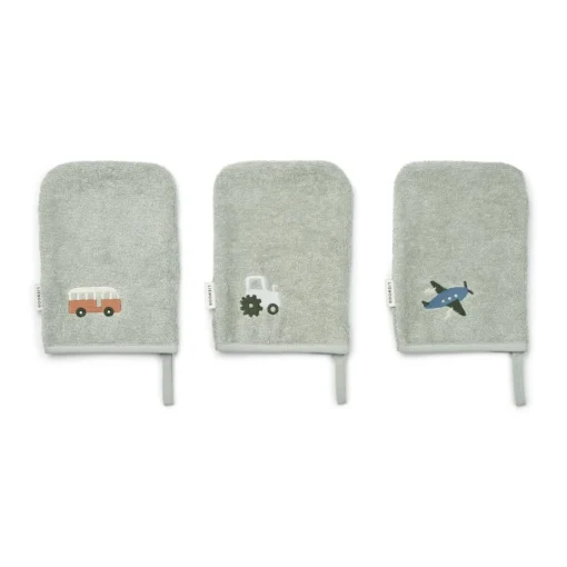 Liewood Waschlappen-Set Francisco „Vehicles / Dove blue“