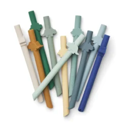 Liewood Badu Strohhalme „Surf blue multi mix“ aus Silikon, 10er-Set