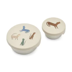 Liewood Fiby Snackbox-Set „Leopard multi mix“, Edelstahl mit Silikon-Deckel