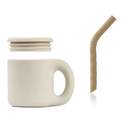Liewood Silikon Becher Jenna „Oat / Sandy“ mit Trinkhalm