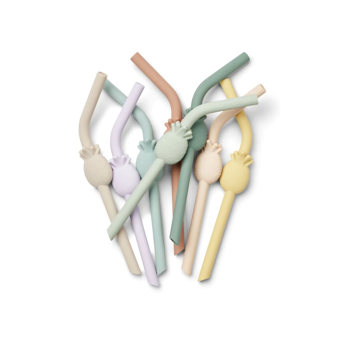 Liewood Strohhalm-Set Carlson „Pineapple / Pale tuscany multi mix“ aus Silikon, 8er-Set