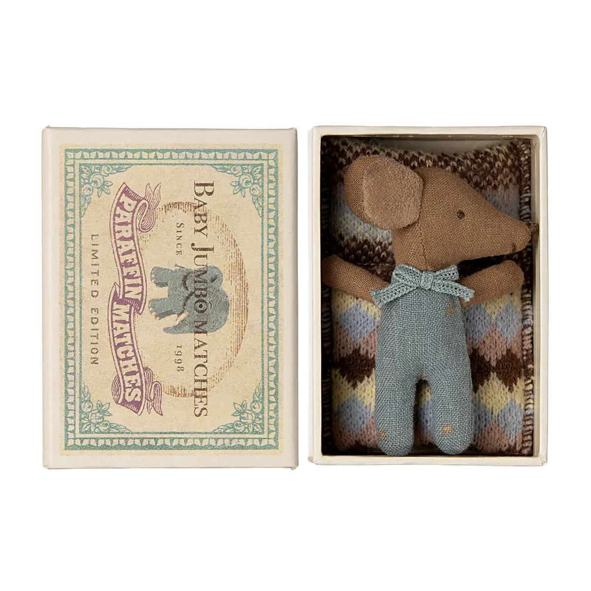 DELISTED Maileg Baby Maus „Sleepy wakey / Blau“ in Streichholzschachtel, H8cm