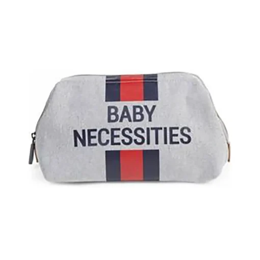 Childhome Baby Necessities Kulturbeutel in grau / rot-blau gestreift, 27x13x15cm