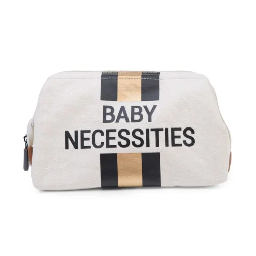 Childhome Baby Necessities Kulturbeutel in grau / schwarz-gold gestreift, 27x13x15cm